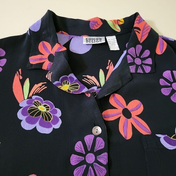 Chico's Hawaiian Print Black Cropped Button-Down Rayon Camp Shirt - Picture 6 of 11